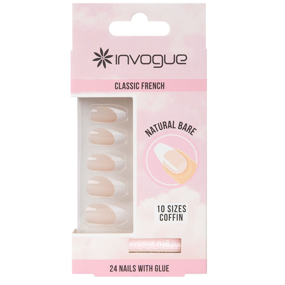 إنفوغ فريـنش بير أظافر صناعية شكل كوفن مظهر فرنسي طبيعي وثبات طويل