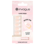 إنفوغ فريـنش بينك أظافر صناعية شكل كوفن  مانيكير فرنسي وردي ناعم بثبات طويل