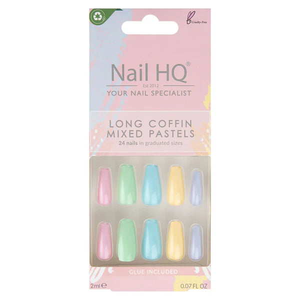 NAIL HQ Long Coffin Mixed Pastel Nails Trendy Press-On Nails Set