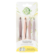 SOECO Rose Gold Tweezer Set 4 Professional Stainless Steel Tweezers