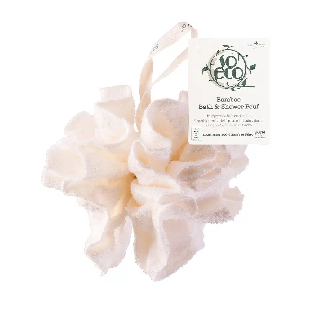 SOECO Bamboo Bath & Shower Pouf Eco Friendly Exfoliating Body Sponge