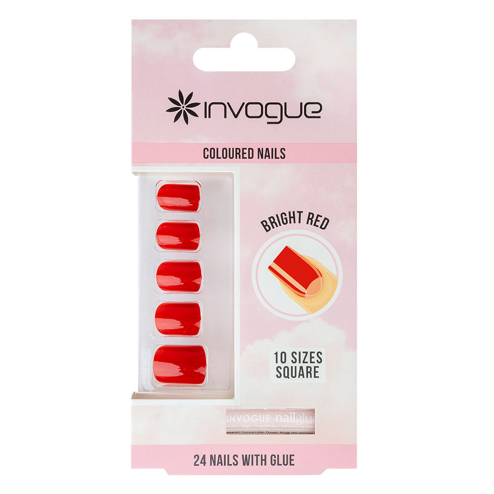 انفوغ أظافر مربعة باللون الأحمر طقم أظافر صناعية طويلة الأمد