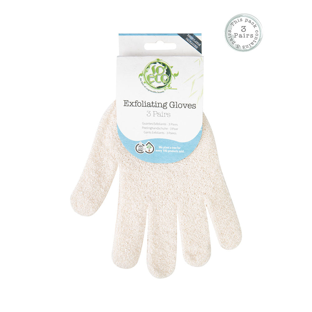 SOECO Exfoliating Gloves 3 Pack  Eco Friendly Body Scrub Gloves