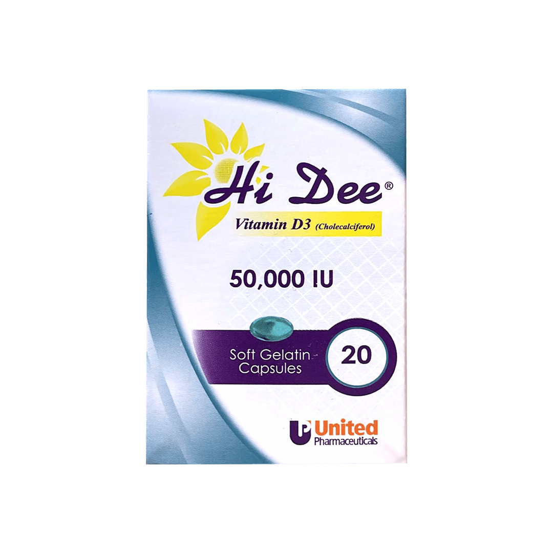 United Pharmaceuticals- هاي دي فيتامين د3، 50000 وحدة دولية، 20 كبسولة جيلاتينية ناعمة