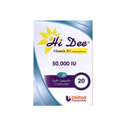 United Pharmaceuticals- هاي دي فيتامين د3، 50000 وحدة دولية، 20 كبسولة جيلاتينية ناعمة