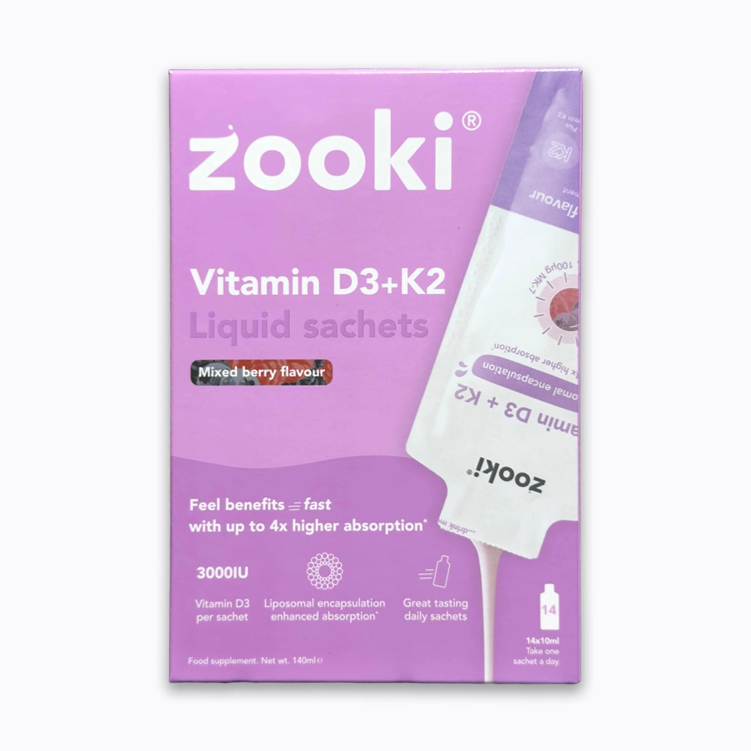 زوكي فيتامين D3 + K2 سائل بنكهة التوت المشكل  14 كيس  × 10 مل