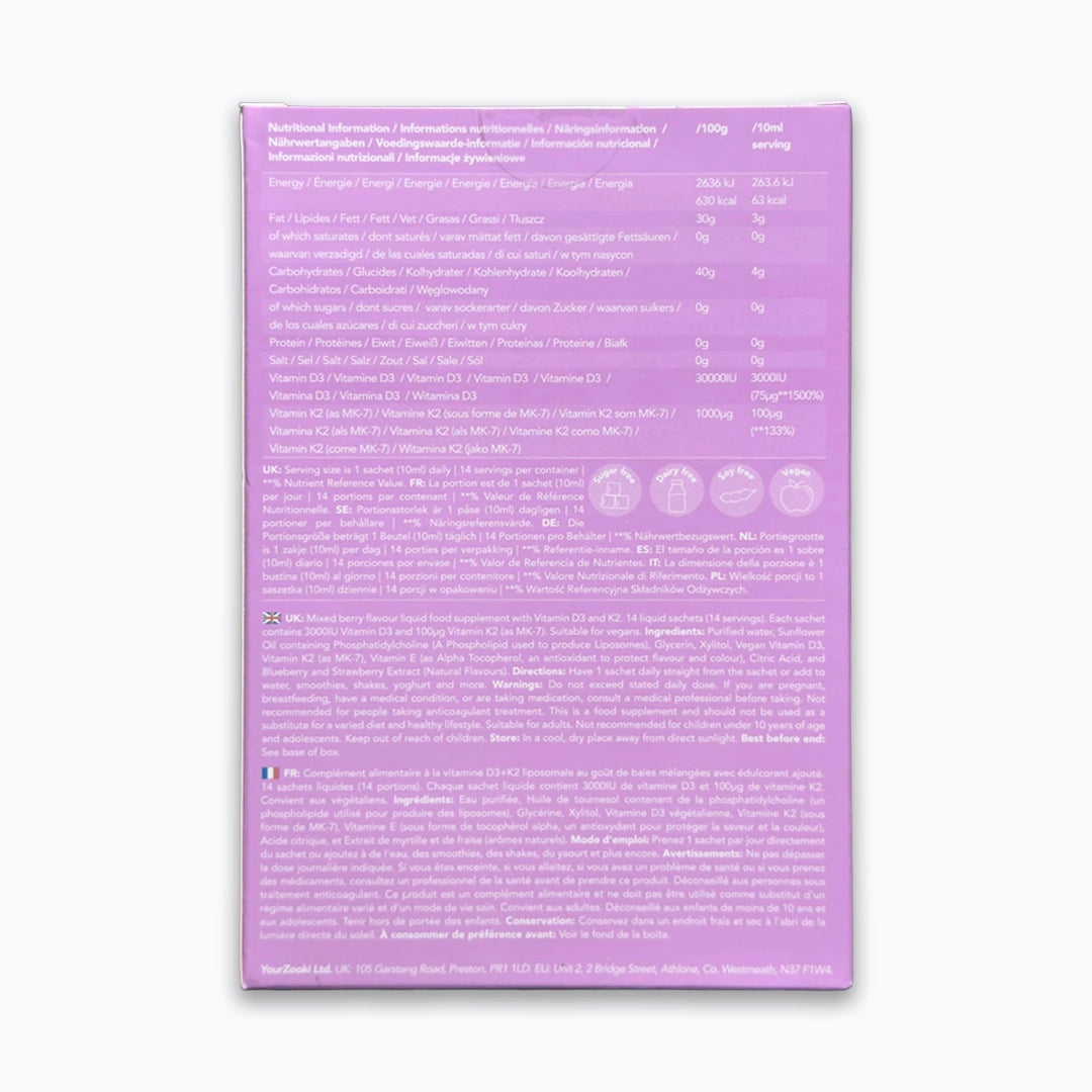 زوكي فيتامين D3 + K2 سائل بنكهة التوت المشكل  14 كيس  × 10 مل