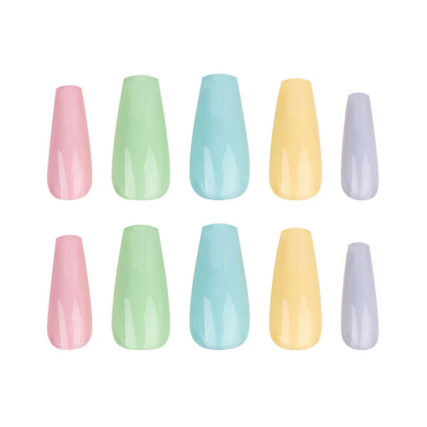 NAIL HQ Long Coffin Mixed Pastel Nails Trendy Press-On Nails Set