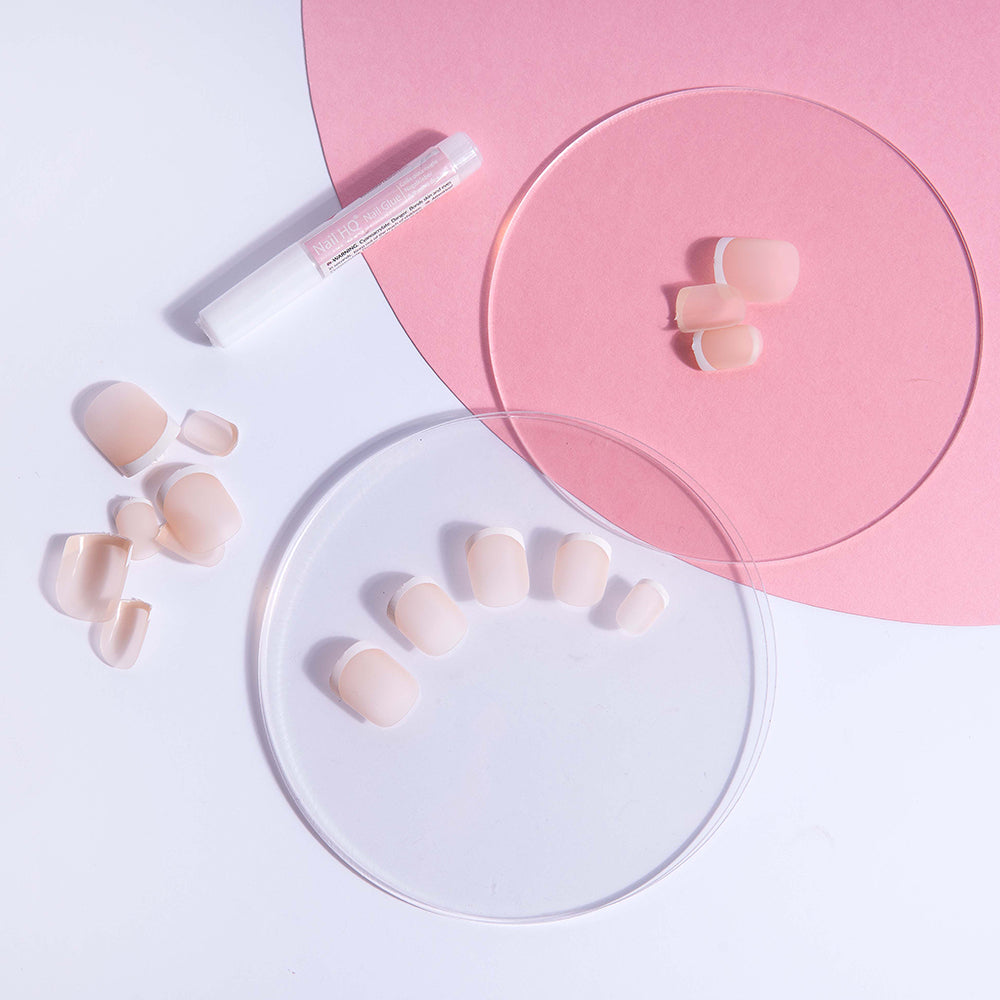 NAIL HQ Square French Nails Classic Press-On French Manicure