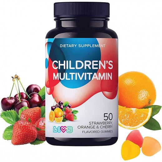 Livs Children's Multivitamin Gummies For Kids Strawberry, Orange & Cherry Flavors, 50 Gummies