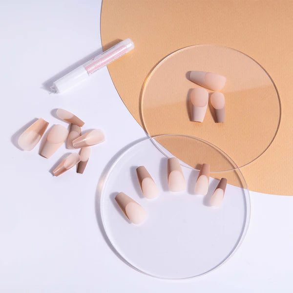 NAIL HQ Long Coffin Nude Tip Nails Elegant Press-On French Style Nails