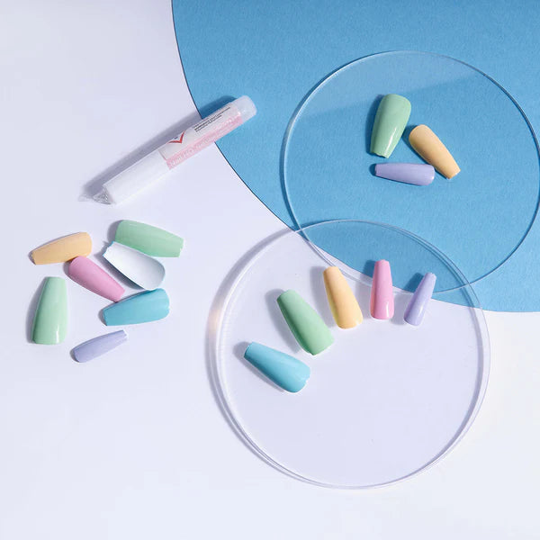 NAIL HQ Long Coffin Mixed Pastel Nails Trendy Press-On Nails Set