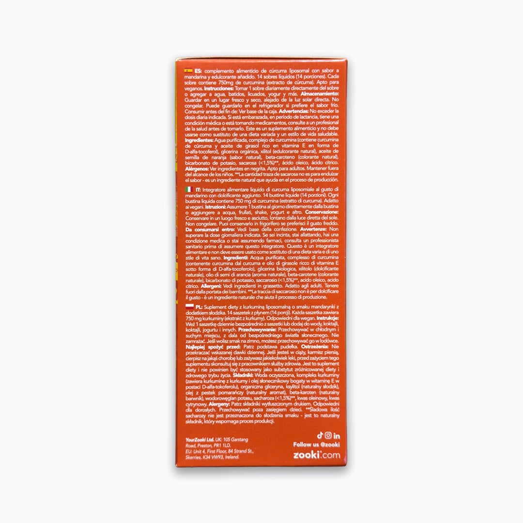 Zooki Turmeric Tangerine Liquid Supplement 750mg 14 Sachets