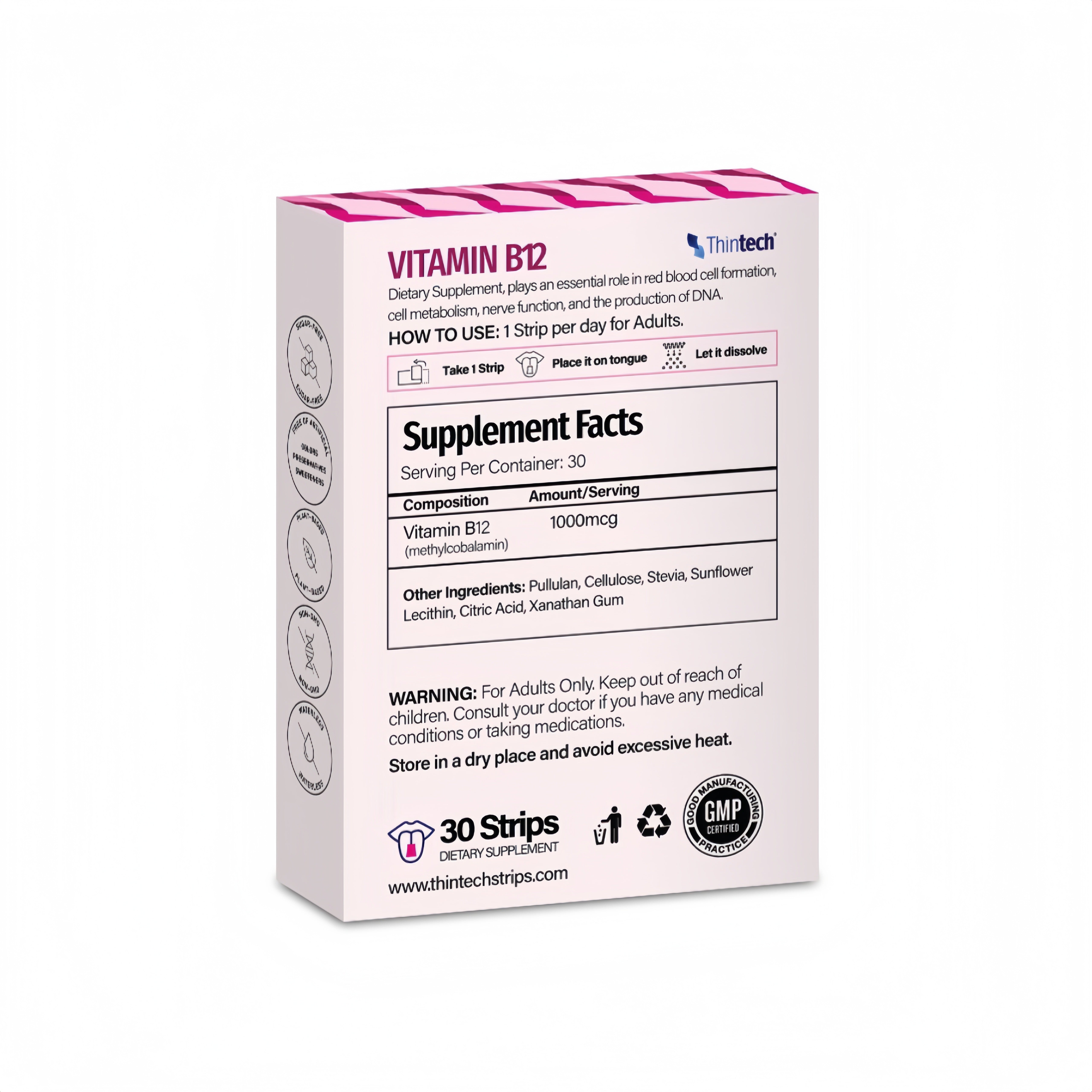  ثينتك فيتامين ب12 تركيز 1000 شرائط بنكهة الفراولة 30 شريط