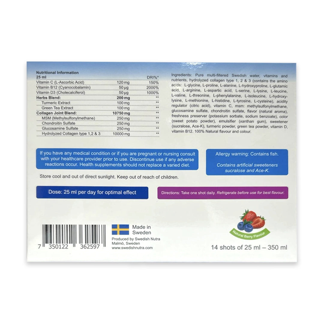 Swedish Nutra Collagen 10,000 Joints Liquid Collagen 14 Shots x 25ml
