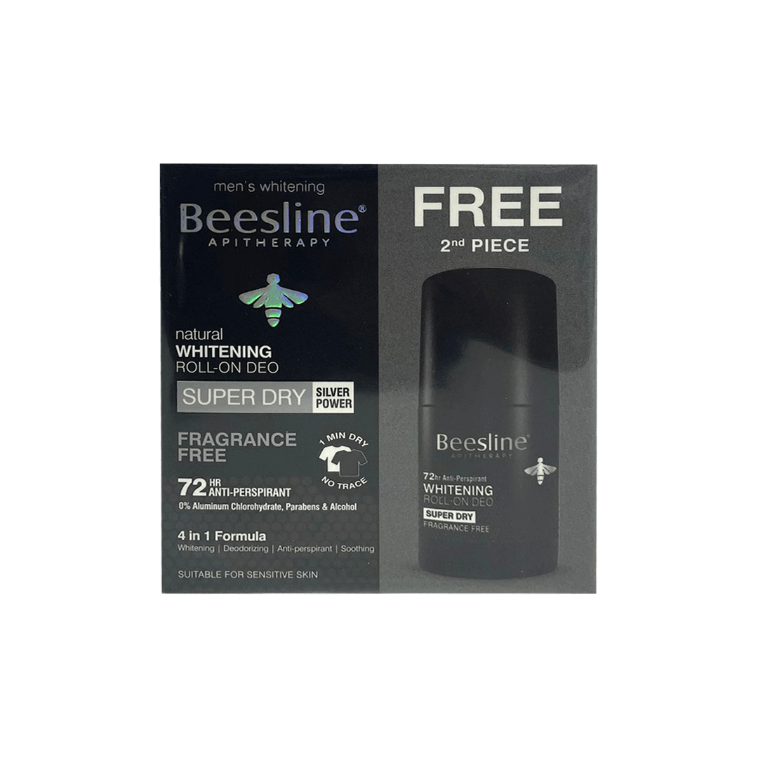 Beesline Natural Whitening Roll on Deo Super Dry Silver Power Fragrance Free (1+1)