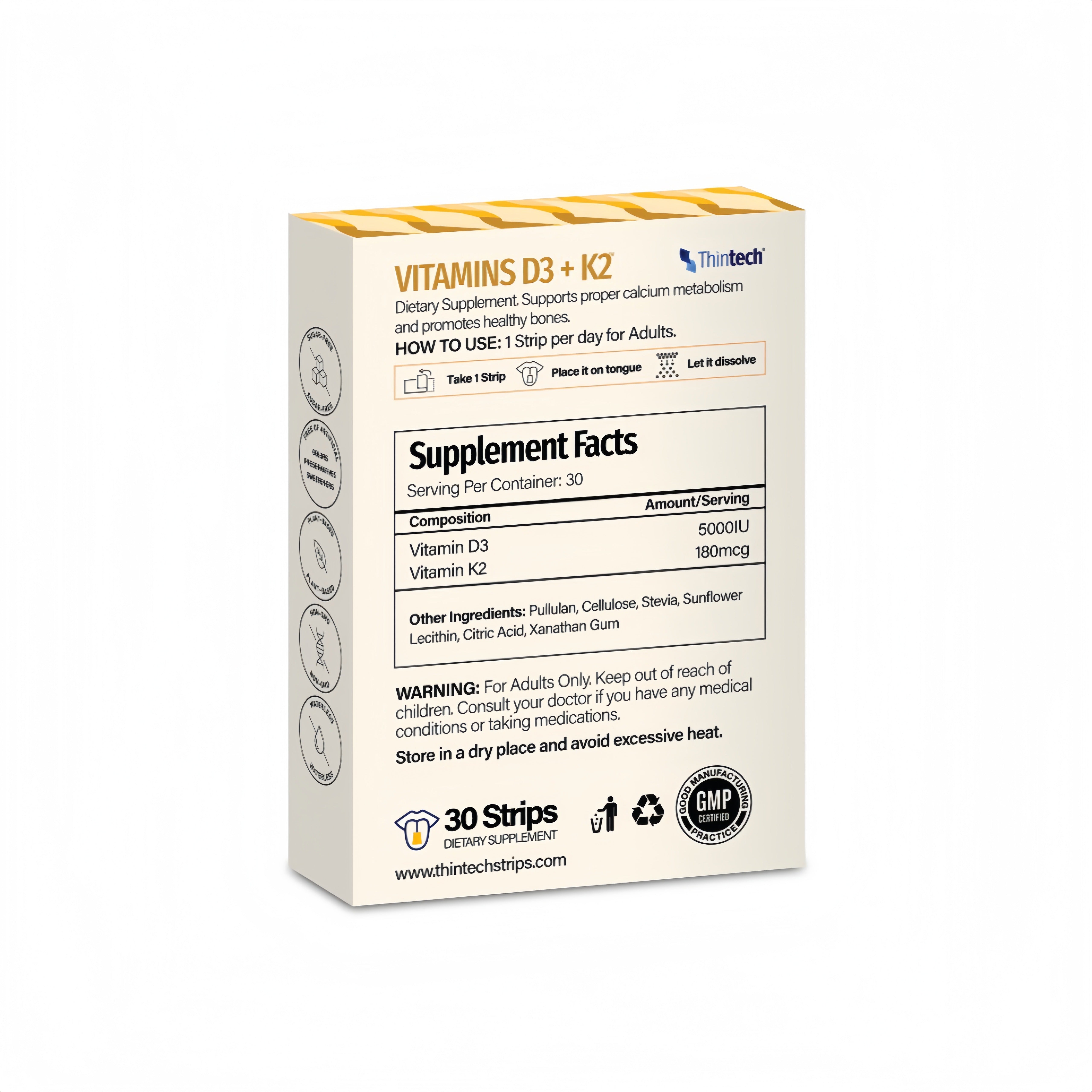 Thintech Vitamins Support D3 + K2 Mango 30 Strips