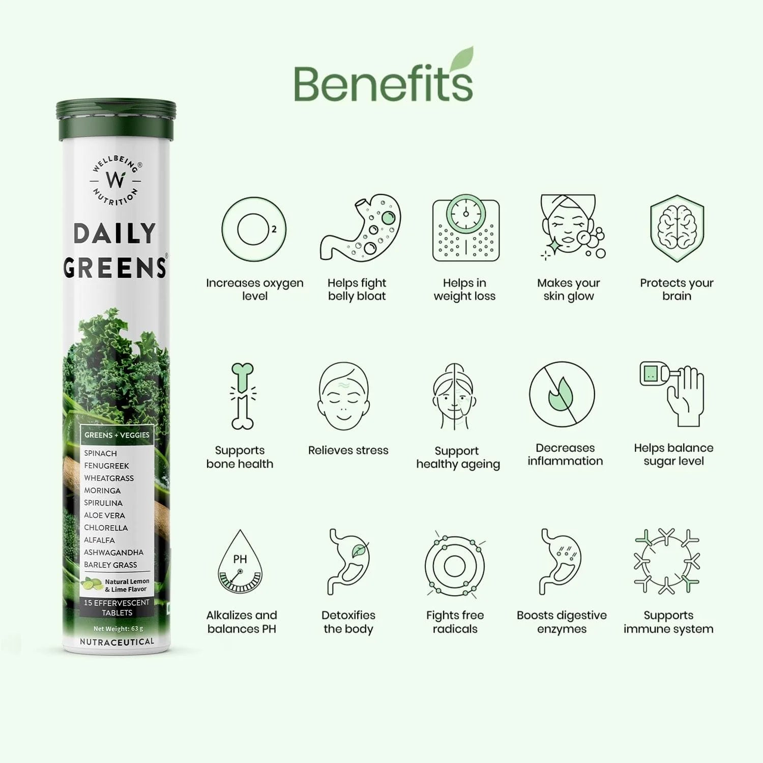 Wellbeing Nutrition Daily Greens Effervescent Tablets 15 Tablets