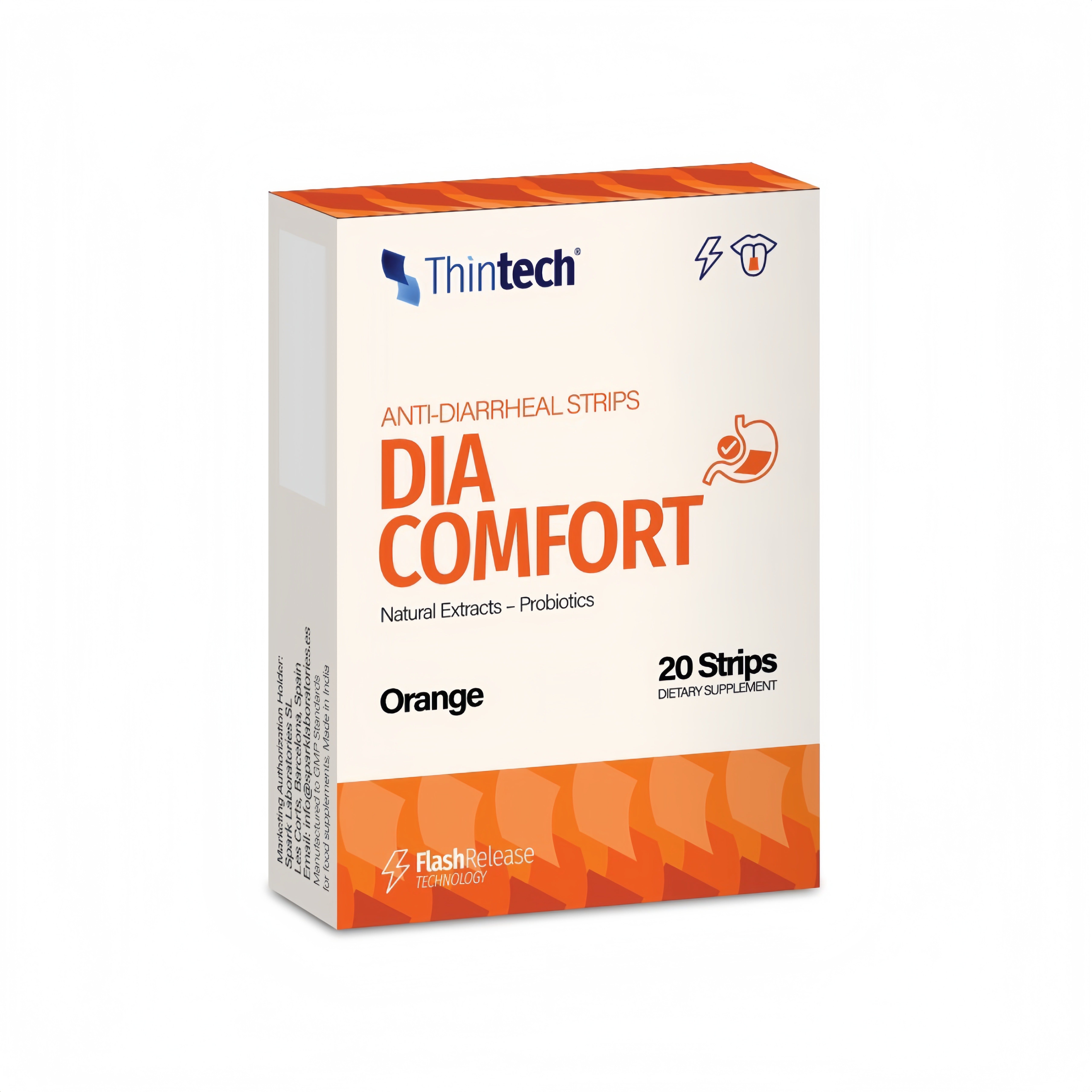 Thintech Anti Diarrheal Dia Comfort Orange Flavor Oral Strips  20 Strips