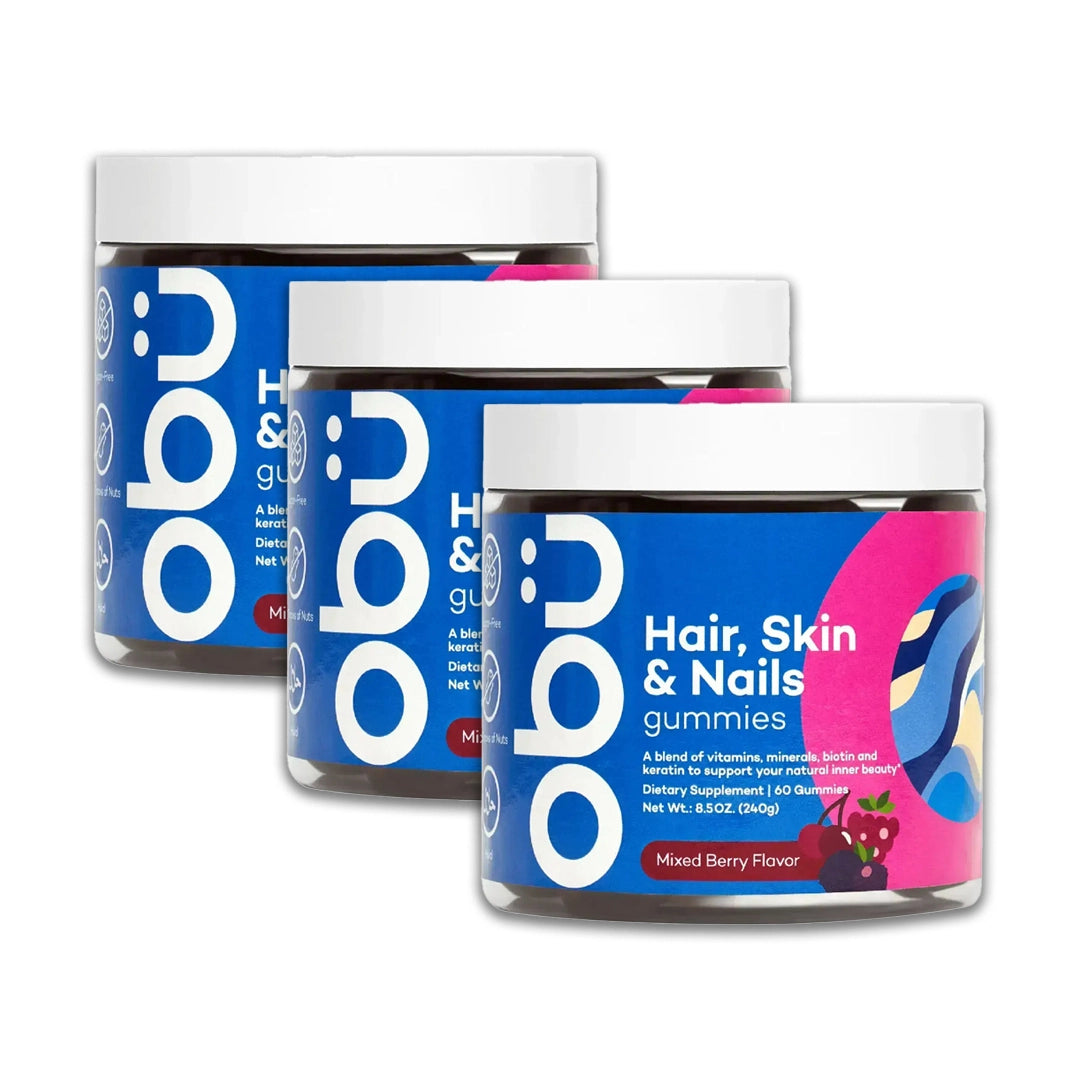 Obu Nutrition Hair, Skin & Nails Gummies Mixed Berry Flavor  60 Gummies × 3 Packs