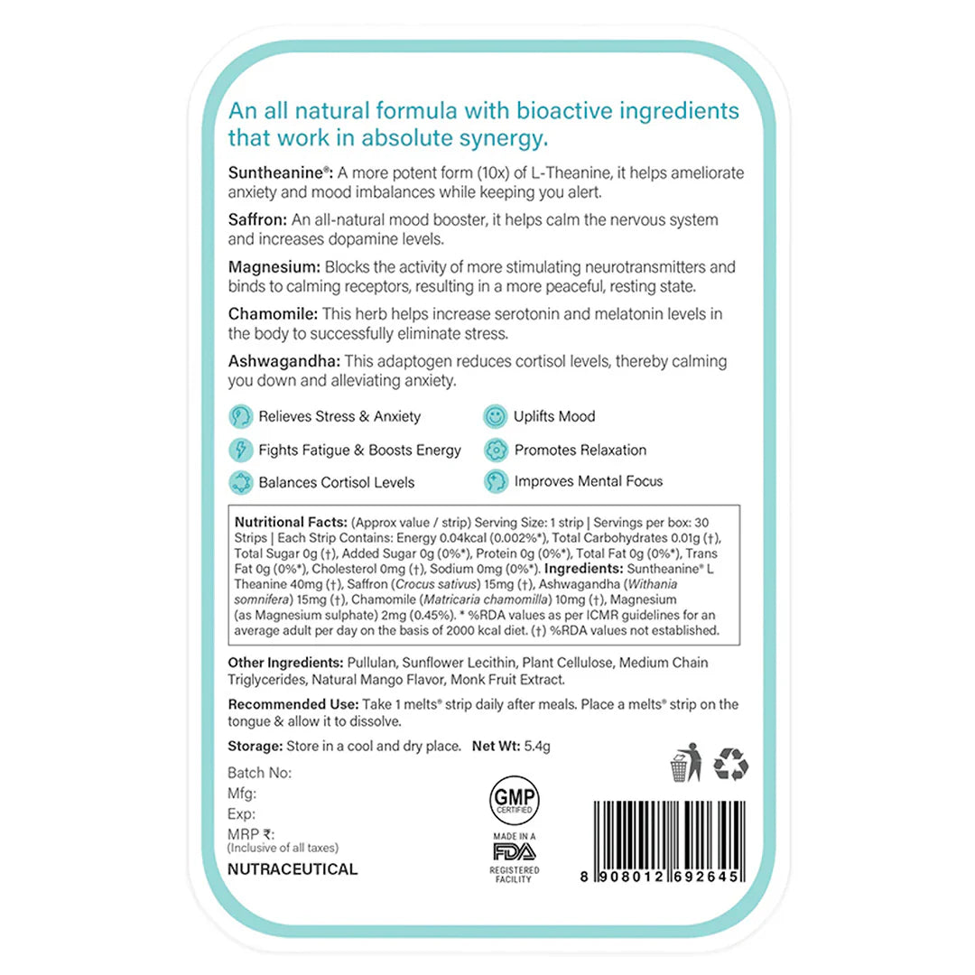 ويلبيينج نيوترشن ميلتس شرائح فموية للاسترخاء والهدوء 30 شريحة