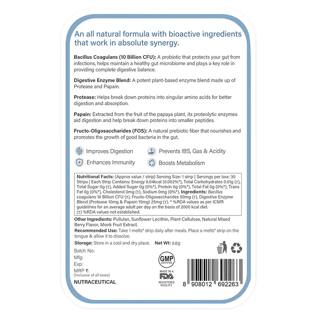  ويل بيينج نيوترشن ميلتس لصحة الجهاز الهضمي 30 شريط فموي 