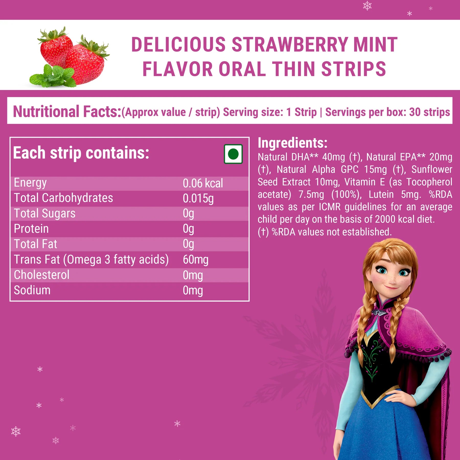 Wellbeing Nutrition Melts Kids Vital Omega Strawberry Mint 30 Oral Thin Strips