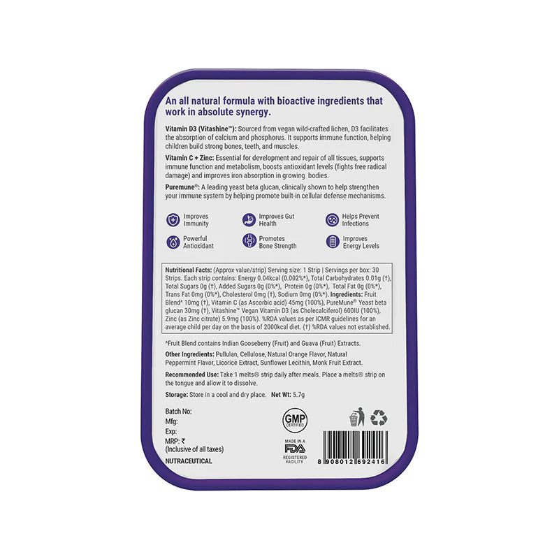 ويلبيينج نيوتريشن ميلتس أقراص ذائبة فموية لتعزيز المناعة 30 شريط