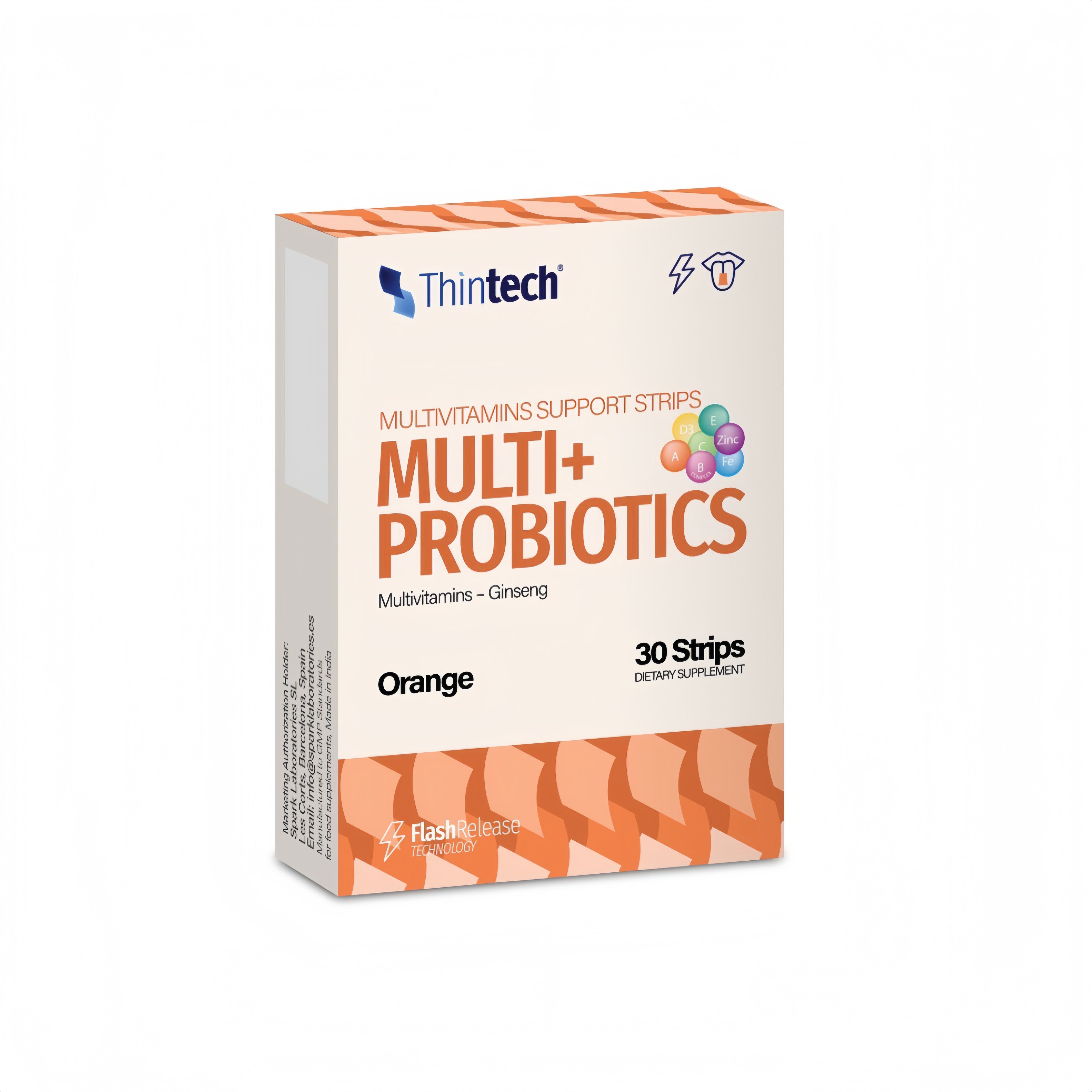ثينتك شرائط فموية متعددة الفيتامينات مع بروبيوتيك بنكهة البرتقال 30 شريط