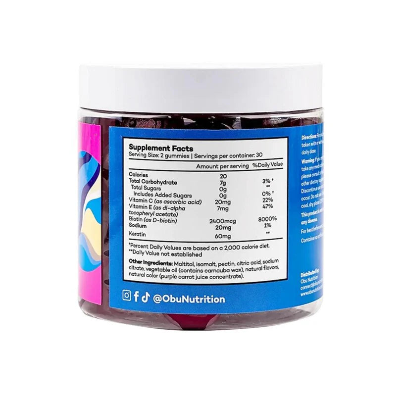 Obu Nutrition Hair, Skin & Nails Gummies Mixed Berry Flavour, 60 Gummies
