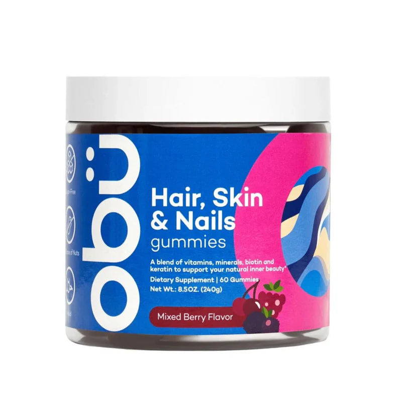 Obu Nutrition Hair, Skin & Nails Gummies Mixed Berry Flavor  60 Gummies × 3 Packs
