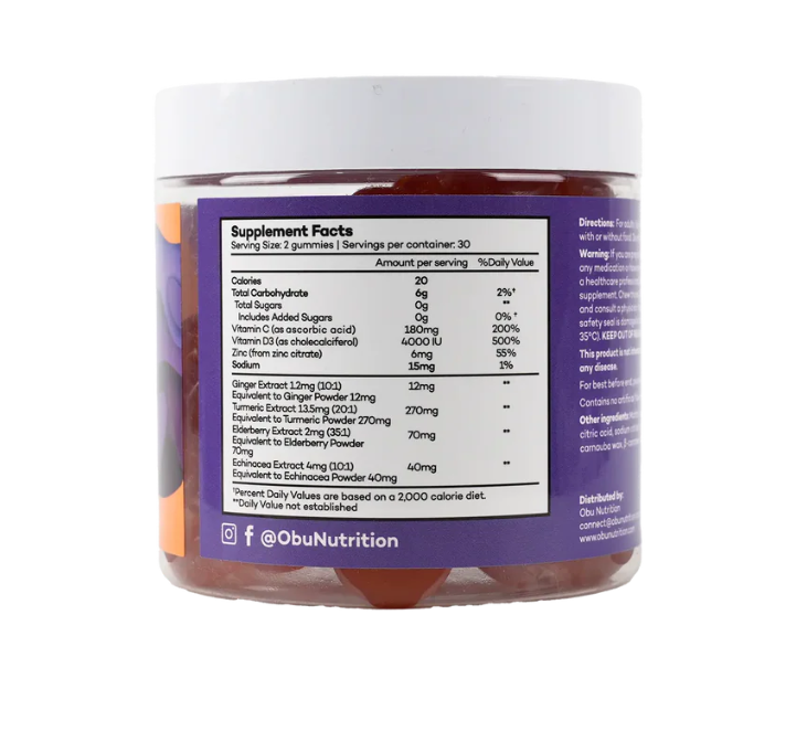 Obu Nutrition Immunity Gummies Lemon Flavour, 60 Gummies