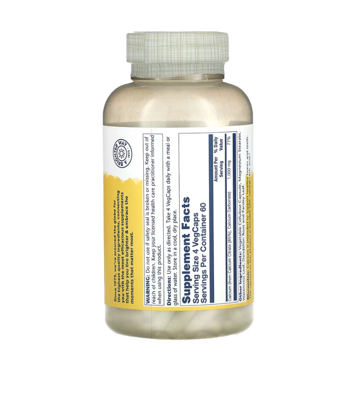 سولاراي كالسيوم سترات مع فيتامين د3 بتركيز 1000 مجم دعم العظام والأسنان 90 كبسولة