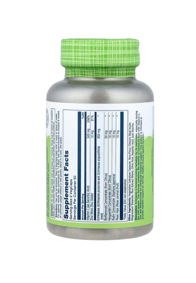 Solaray Echinacea Vitamin C & Zinc 850mg Immune Support  100 Capsules