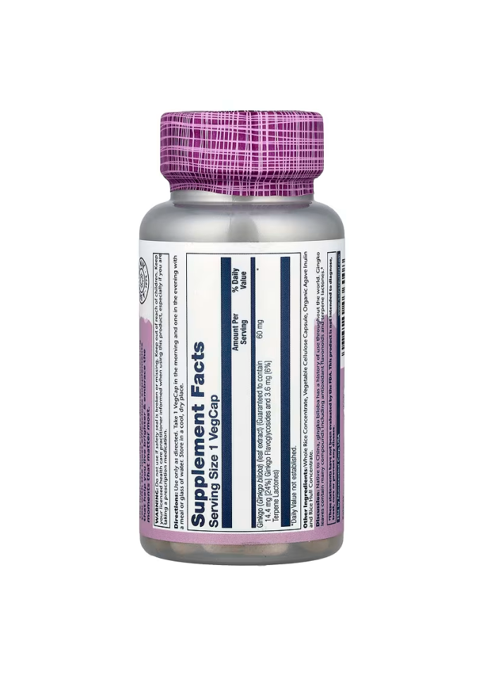 Solaray Ginkgo Biloba 60mg 60 Vegetarian Capsules