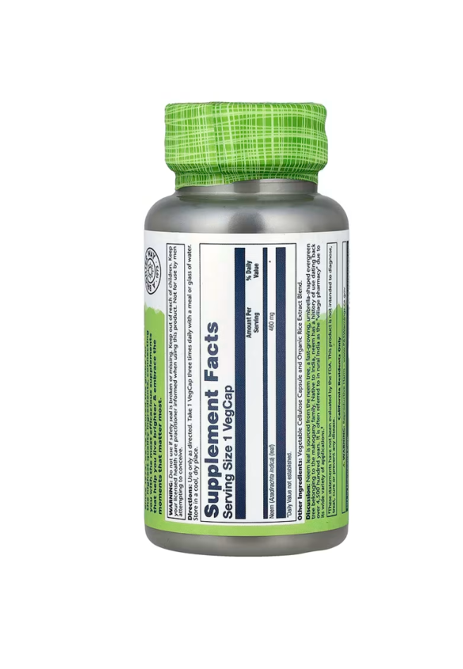 Solaray Neem 460mg Herbal Immune & Skin Support 100 Veg Capsules