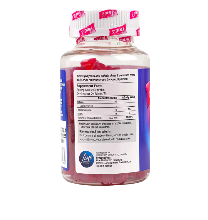 فاينز فيتامين ب 12 تركيز 1000 ميكروجرام 60 حلوى قابلة للمضغ 