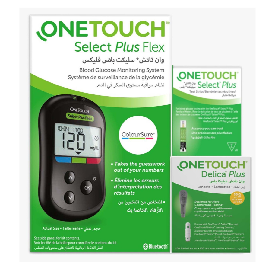 مجموعة وان تاتش سيليكت بلس فليكس لقياس السكر 50 شريط + 100 ابرة معقمة