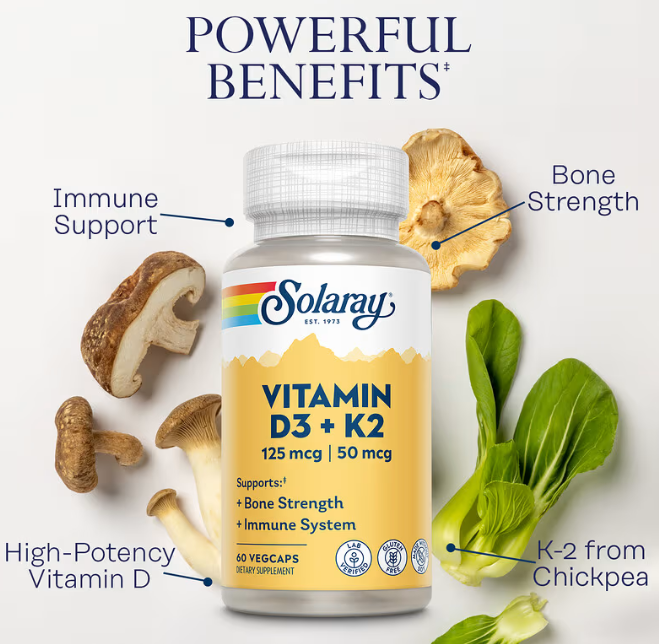 Solaray Vitamin D3 & K2 60 Capsules