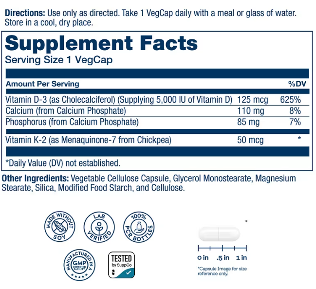 Solaray Vitamin D3 & K2 60 Capsules