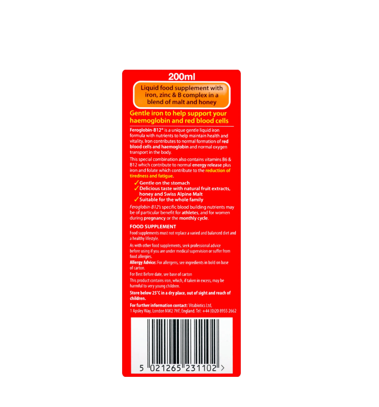 Vitabiotics Feroglobin Gentle Liquid Iron with Vitamin B12  200ml
