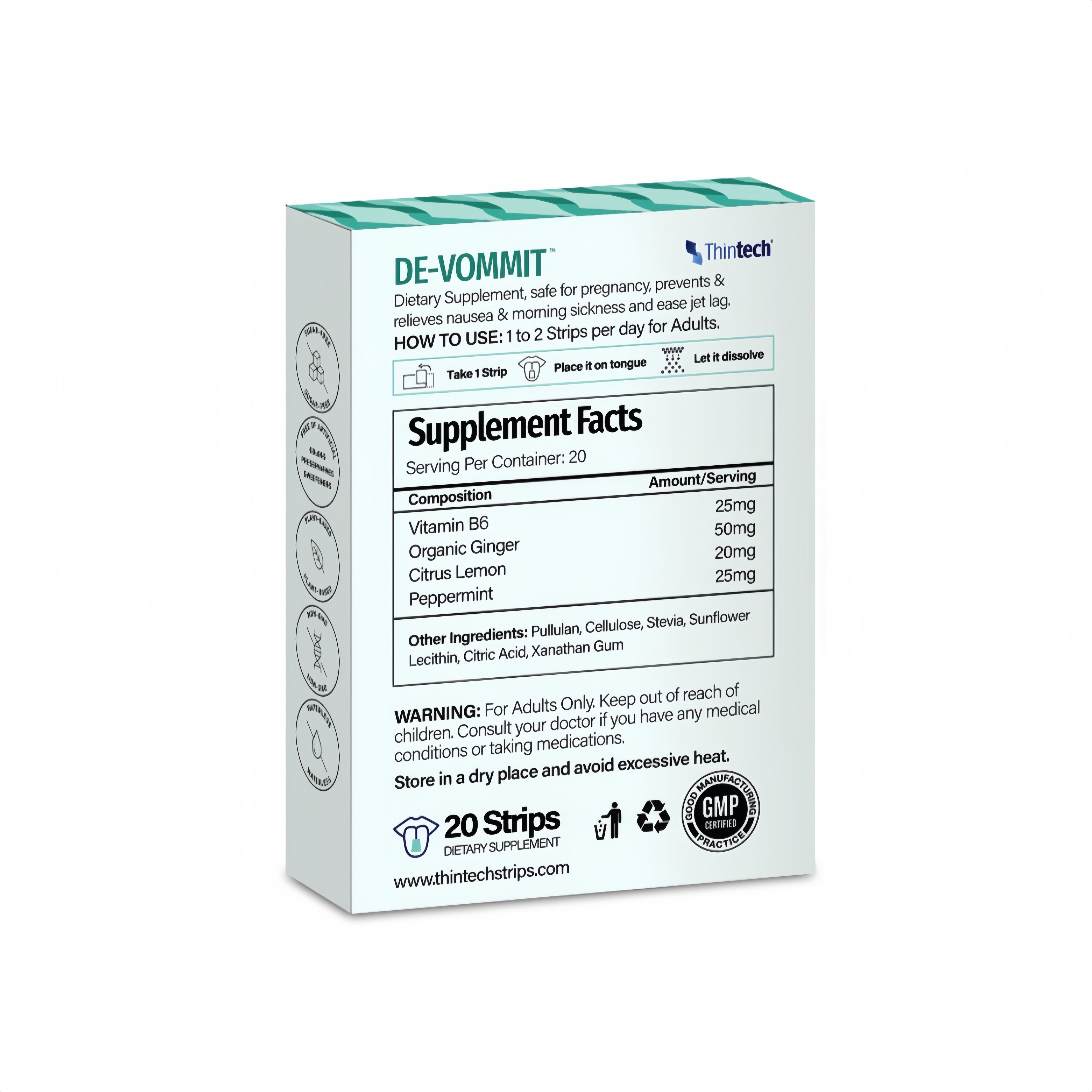 Thintech Anti-Nausea Support De-Vomit Lemon 20 Strips
