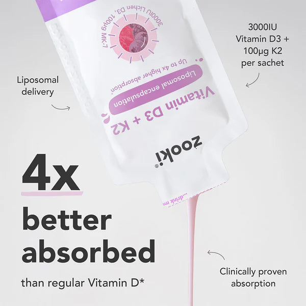Zooki Vitamin D3 + K2 Liquid Supplement Mixed Berry 14x10 Ml High Absorption Sachets