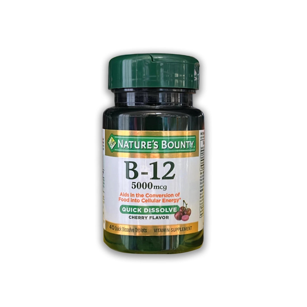 فيتامين ب12 5000 ميكروغرام من نيتشرز باونتي،  لدعم الطاقة والجهاز العصبي 40 قرص