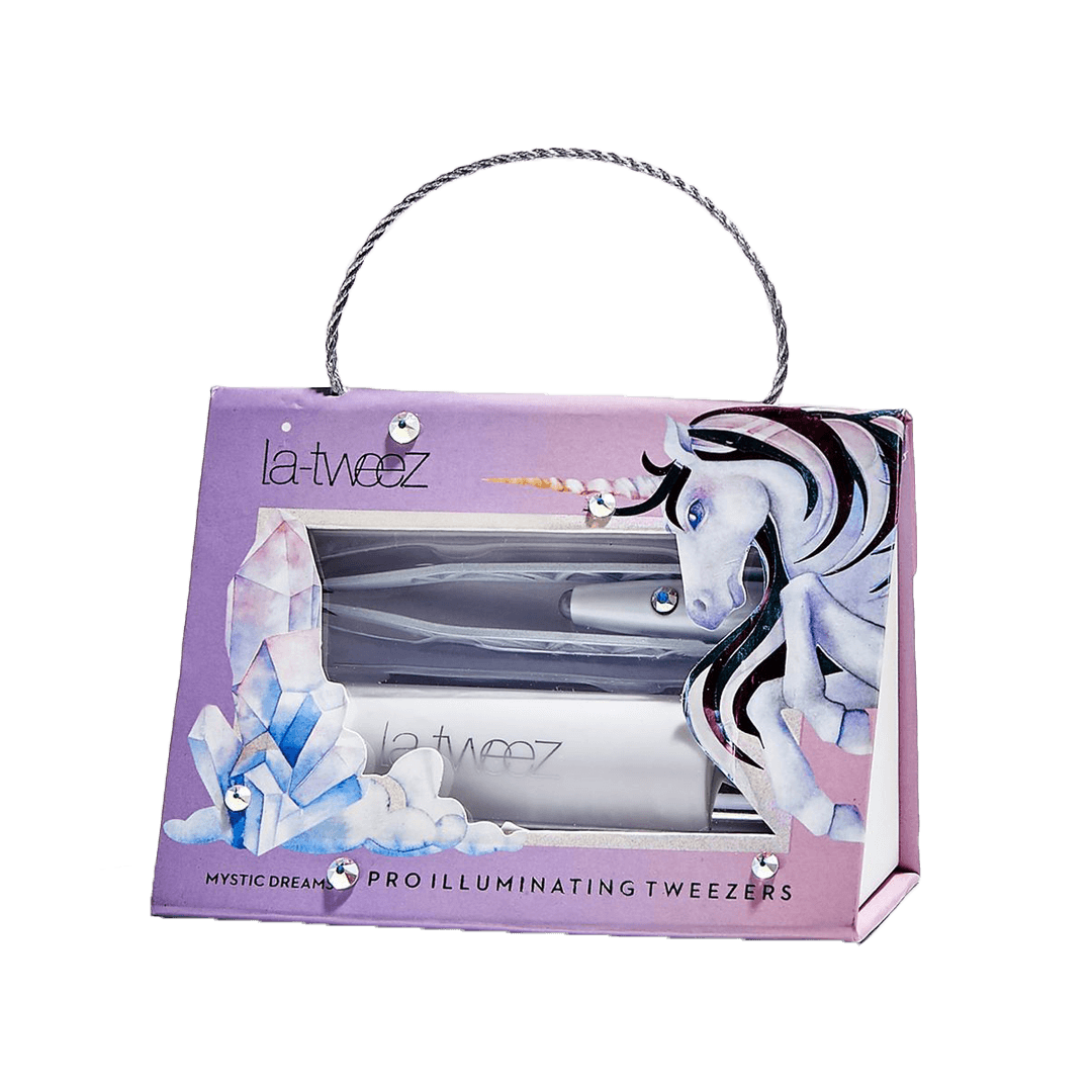 LaTweez Pro Illuminating White glitter/Unicorn Tweezers & Carry Case