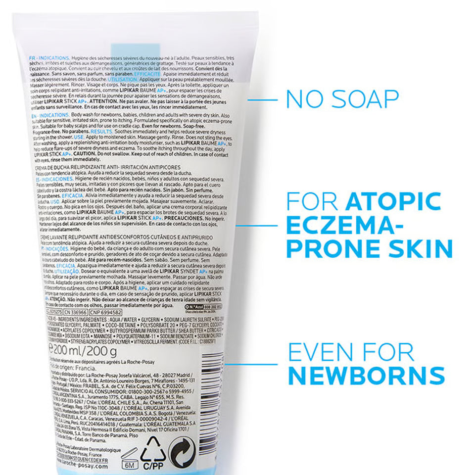 La Roche Posay Lipikar Syndet AP+ Gentle Wash Cream for Dry & Atopic Skin 200 Ml