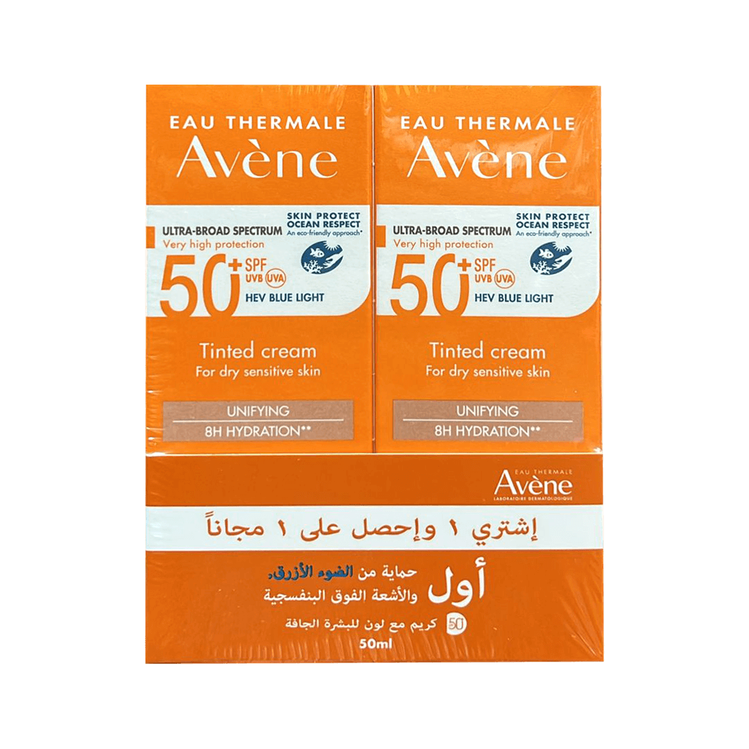 مجموعة ترويجية أفين صن كير 50+ تينتيد كريم بعامل حماية من الشمس 50 مل