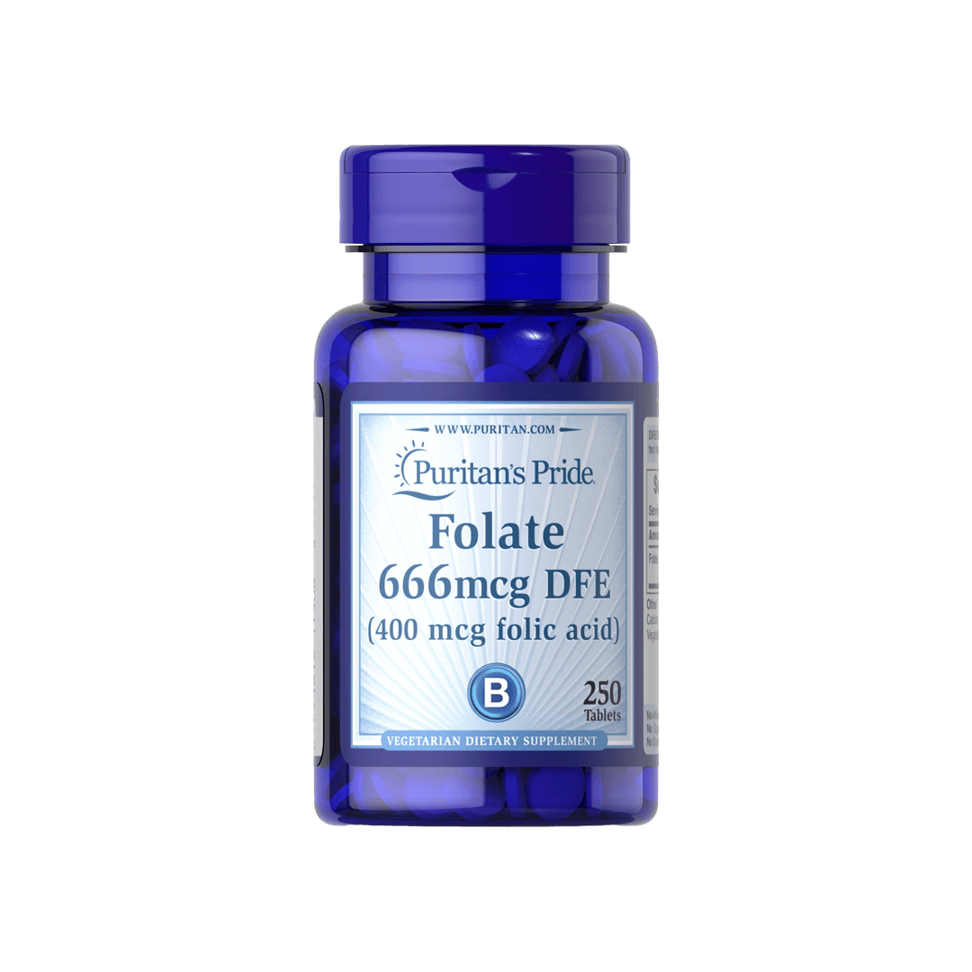 Puritan's Pride Folate 666mcg DFE (400mcg Folic Acid) 250 Tablets