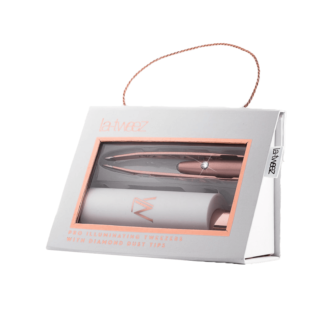 LaTweez Pro Illuminating Tweezers Rose Gold With Diamond Dust & Carry Case