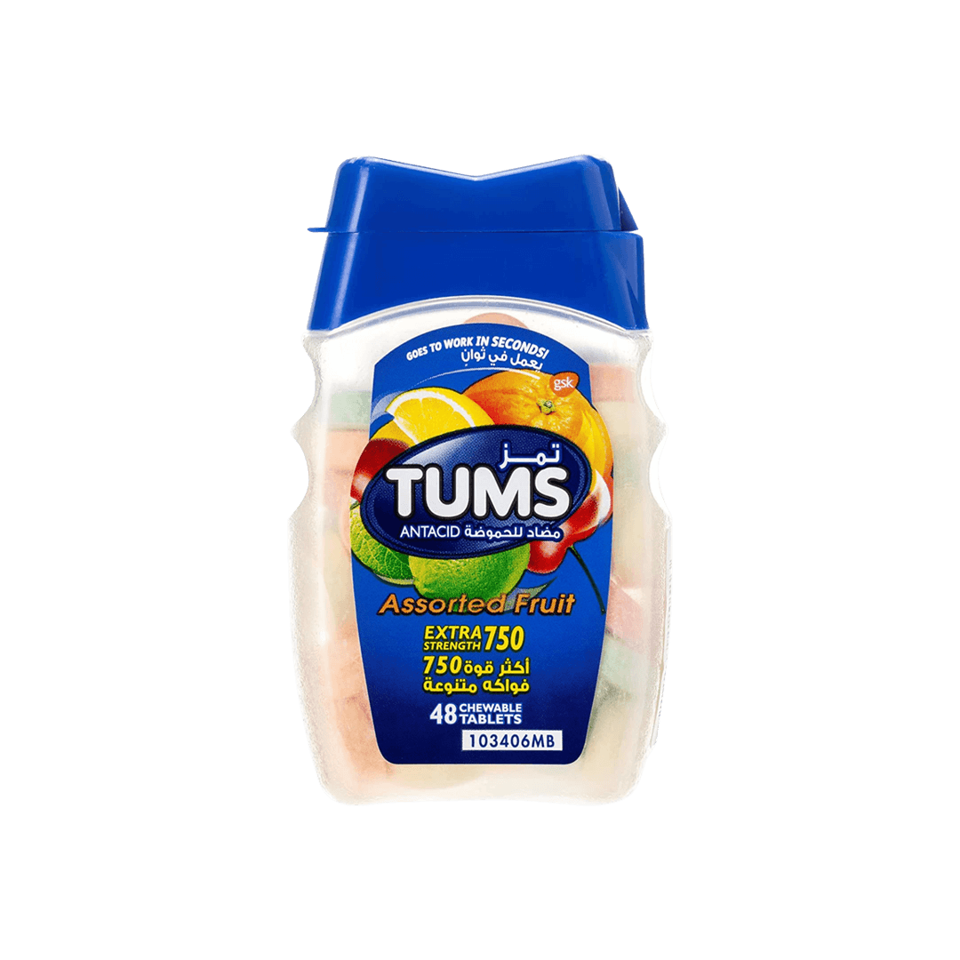 TUMS Antacid Assorted Fruit 750 Extra Strength 48 Chewable Tablets